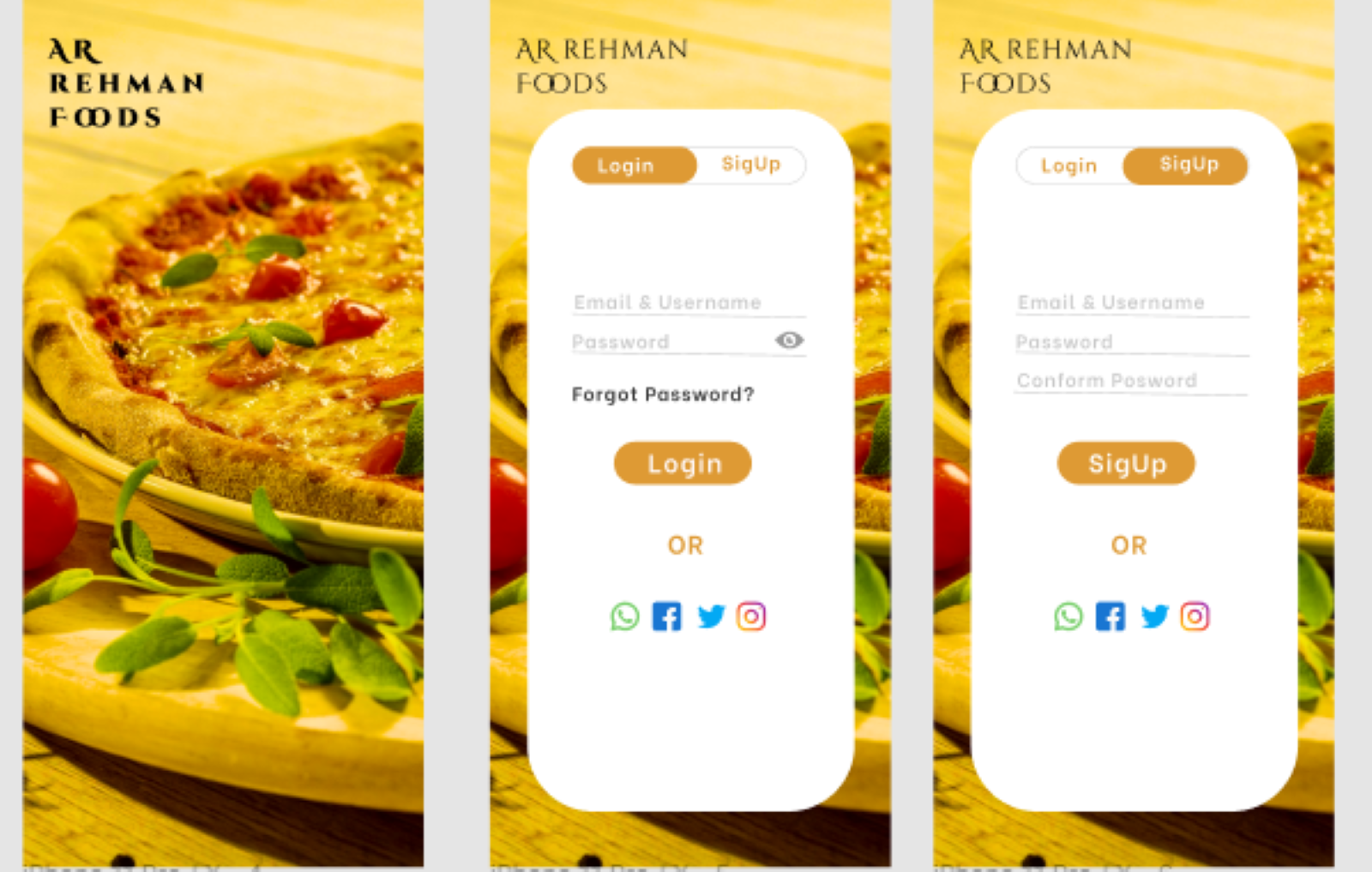 Created the Frontend design for Ios and Android of AR Rehman Foods Application . A AR Rehman Foods app could be a mobile application that helps users manage various aspects of their food consumption and access to food Depending on the specific features and functionality.